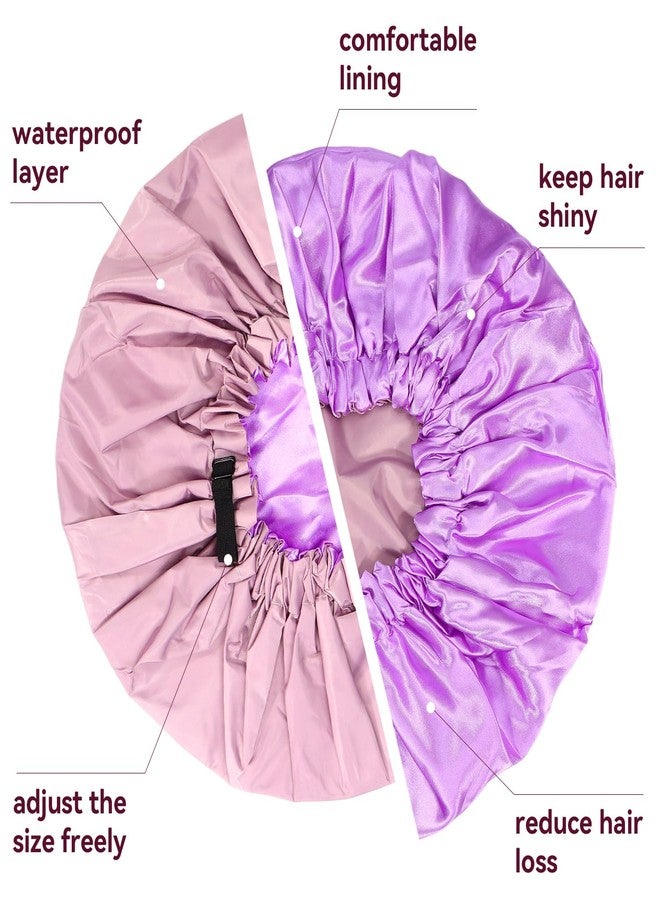 JOLYEAK Extra Large Shower Cap,Adjustable Bath Cap,Jumbo Braids Shower Cap,Shower Caps for Women Reusable Waterproof (Purple - Image 3