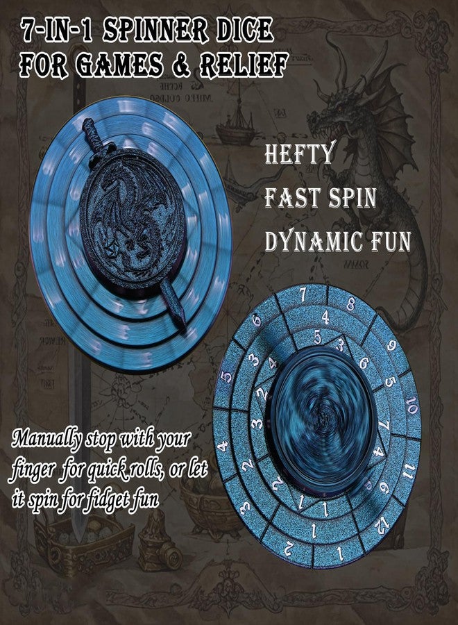 Haxtec Spinner Dice 7-in-1 Metal DND Dice Set Blue Unique Dice Spinner Compatible with Dungeons and Dragons DND Gifts TTRPG Role Playing Rotate Gaming Dice - Image 4