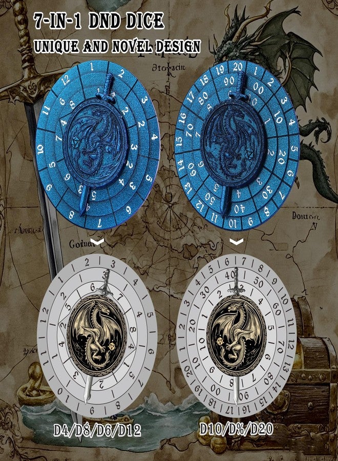 Haxtec Spinner Dice 7-in-1 Metal DND Dice Set Blue Unique Dice Spinner Compatible with Dungeons and Dragons DND Gifts TTRPG Role Playing Rotate Gaming Dice - Image 2