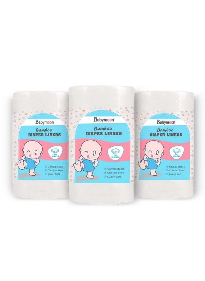 BabyMoon Disposable Flushable Diaper Liners ; Biodegradable Bamboo Nappy Diaper Liners Set Of 3  - Image 1