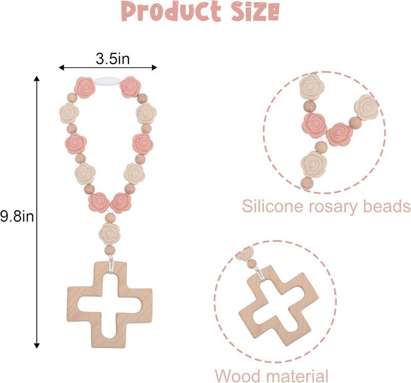 YOUAME Cross Baptism Silicone Rosary  Baby Shower Baptism Party Supply Kids First Rose Beads Rosary Baby Girls 1st Year Silicone Beads Gifts Christian Communion Rosary - Image 2