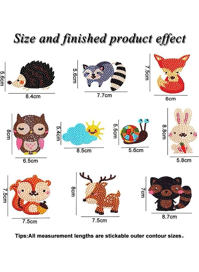 10 Pcs DIY Kids Animal Diamond Painting Stickers - Beginner Diamond Painting Kits - Digital Diamond Paint by Numbers Diamonds for Children Adult Beginners