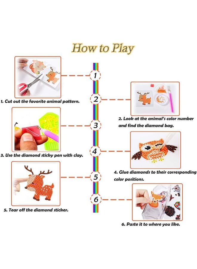 10 Pcs DIY Kids Animal Diamond Painting Stickers - Beginner Diamond Painting Kits - Digital Diamond Paint by Numbers Diamonds for Children Adult Beginners
