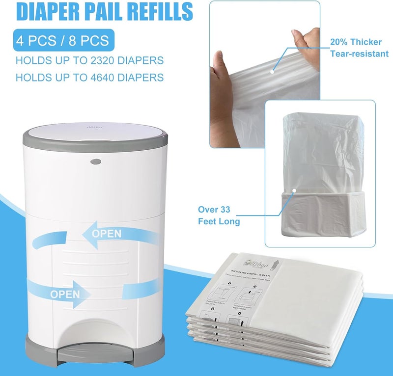 USBOO Diaper Pail Refill Bags Compatible with Dekor Plus Diaper Pail Refills 4 Pack  Extra Thickness  Diaper Trash Bags  Fresh Powder Scent  Holds up to 2320 Diapers - Image 5