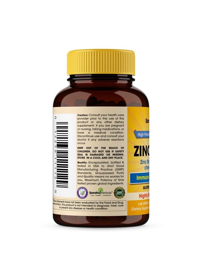 SANDHUHERBALS - Sandhu Herbals Zinc 30mg Supplement for Men & Women| High Absorption Zinc Monomethionine Complex 120 Capsules| Zinc Supplements for Immune, Acne & Antioxidant Support| Vegetarian, Made in The USA - Image 1