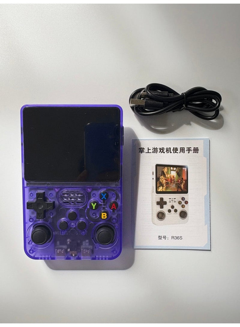 R36S Handheld Retro Game Console 64GB Purple - Portable Video Game Emulator with 3.5-Inch IPS Screen, Dual Joysticks & 15000+ Built-in Classic Games - Image 4