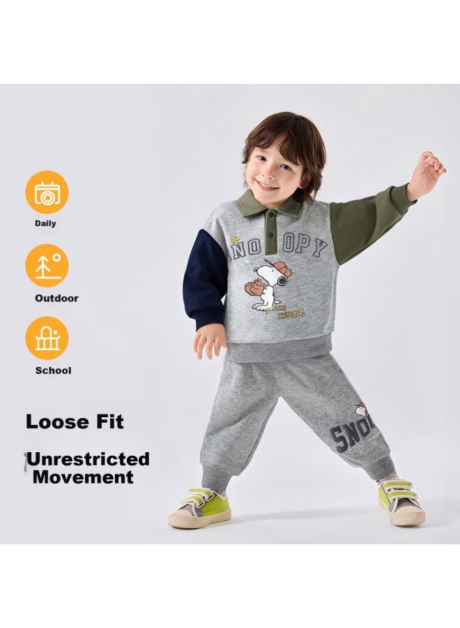 Snoopy Kids Boys Sweatshirt And Sweatpants Set Two-piece Outfit Baseball Snoopy Light Heather Gray