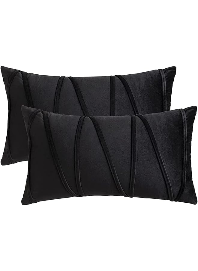 erorex 2 Pcs Striped Velvet Throw Pillow Covers Modern Solid Cushion Covers Rectangular Throw Pillow Case Soft And Comfortable Suitable For Bed Sofa Couch Car Living Room 12X20Inch Black - Image 1