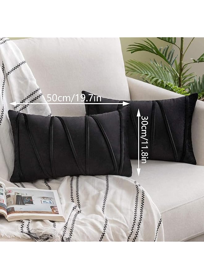 erorex 2 Pcs Striped Velvet Throw Pillow Covers Modern Solid Cushion Covers Rectangular Throw Pillow Case Soft And Comfortable Suitable For Bed Sofa Couch Car Living Room 12X20Inch Black - Image 2