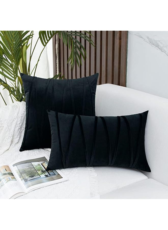 erorex 2 Pcs Striped Velvet Throw Pillow Covers Modern Solid Cushion Covers Rectangular Throw Pillow Case Soft And Comfortable Suitable For Bed Sofa Couch Car Living Room 12X20Inch Black - Image 3