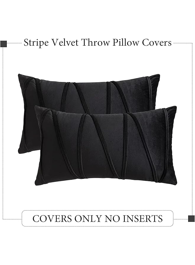 erorex 2 Pcs Striped Velvet Throw Pillow Covers Modern Solid Cushion Covers Rectangular Throw Pillow Case Soft And Comfortable Suitable For Bed Sofa Couch Car Living Room 12X20Inch Black - Image 5