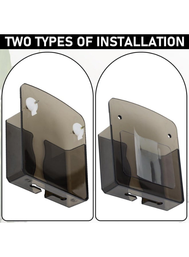 سيوسي Wall Mounted Phone Holder, Self-Adhesive Cell Phone Stand, Acrylic Remote Control Organizer with Charging Hole for Bedside, Desk, Home and Office Use, Compatible with Most Smartphones (Black, 4 Pack) - Image 3