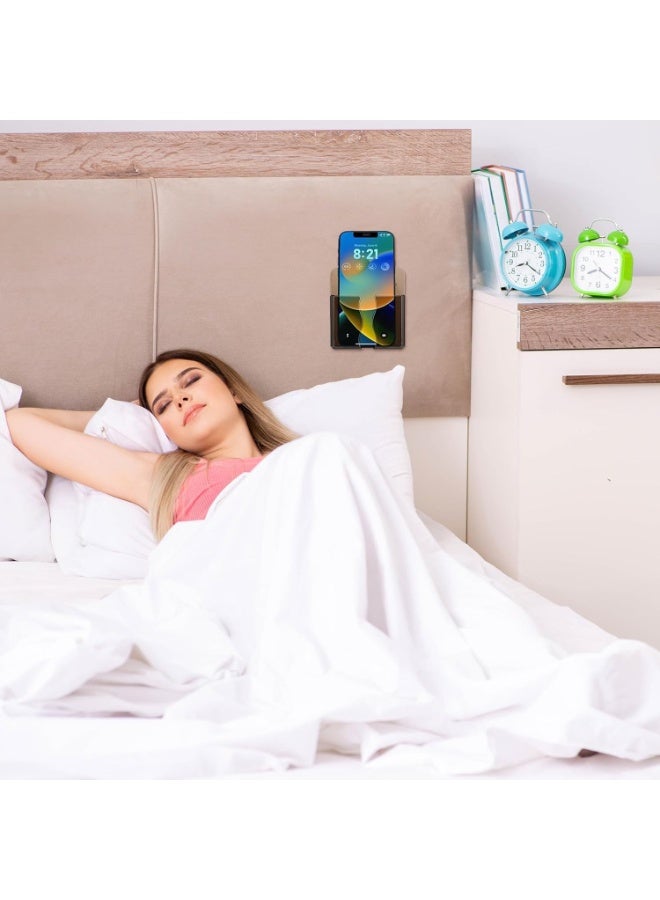 سيوسي Wall Mounted Phone Holder, Self-Adhesive Cell Phone Stand, Acrylic Remote Control Organizer with Charging Hole for Bedside, Desk, Home and Office Use, Compatible with Most Smartphones (Black, 4 Pack) - Image 5