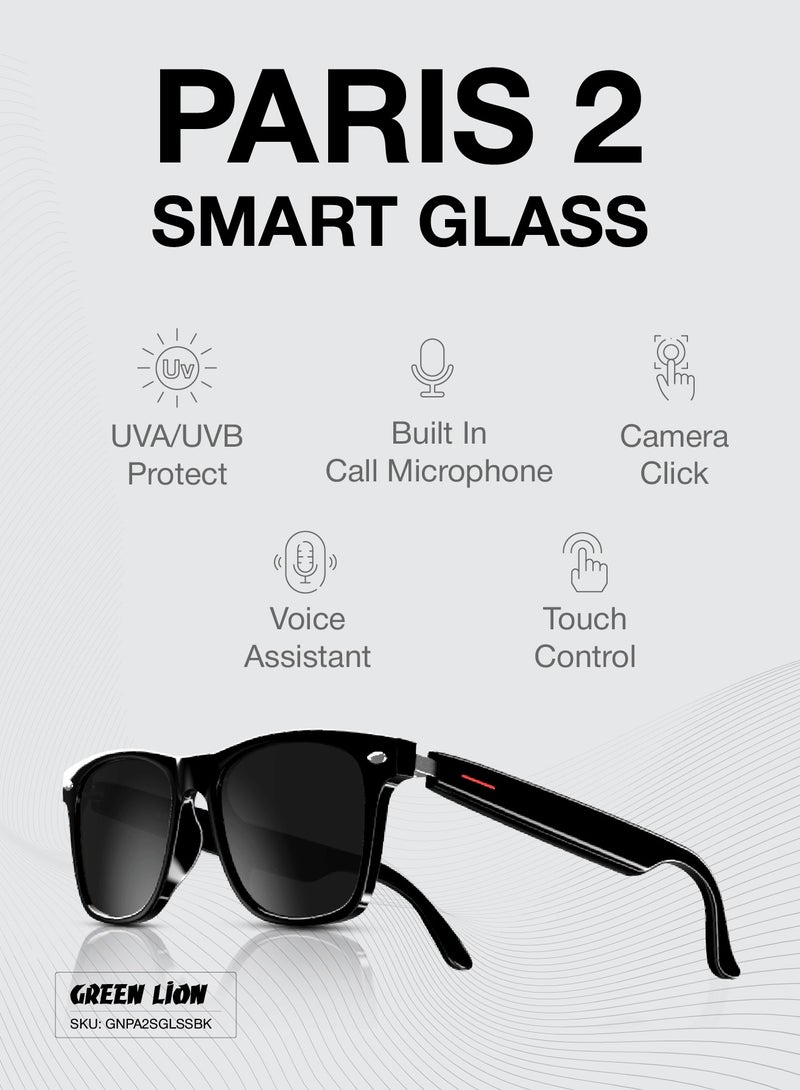 GREEN LION Paris 2 Smart Glass V5.3 Bluetooth / Call / Microphone / Play & Pause / Previous & Next / Voice Assistant / Function Button / Camera Click / 15m Bluetooth Distance - Black - Image 2