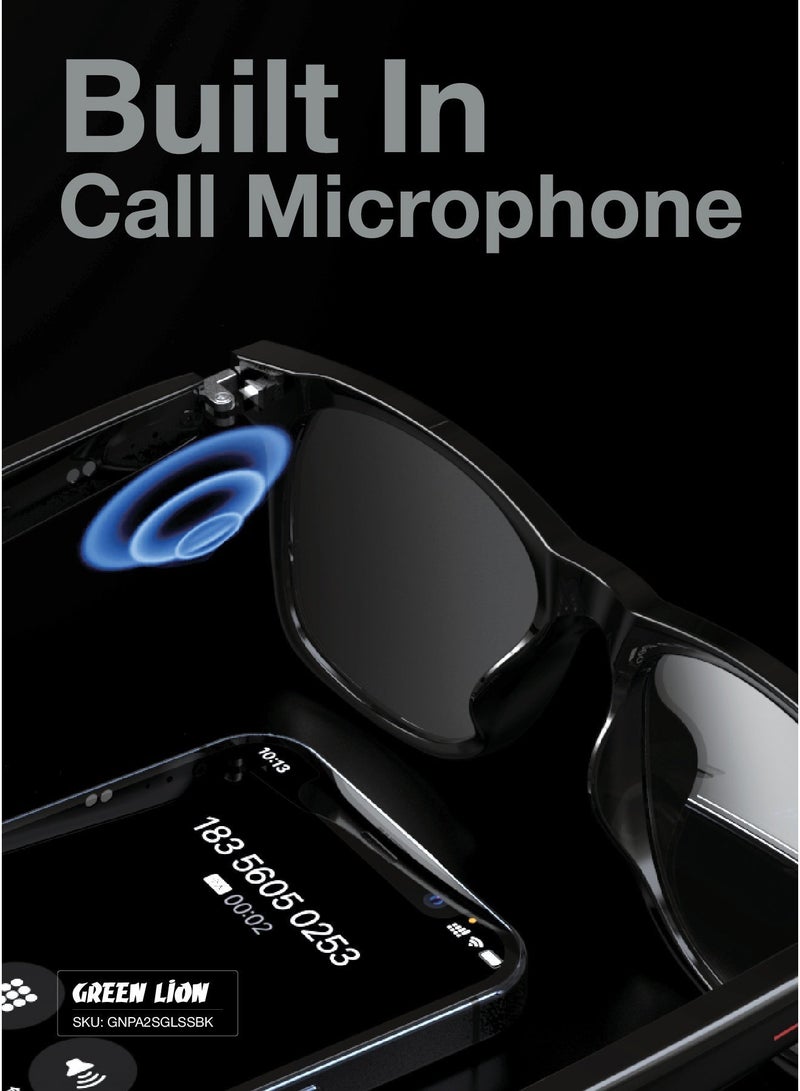 جرين ليون نظارات ذكية مع مكبر صوت مدمج، مكالمات بلوتوث، مساعد صوتي، حماية من الأشعة فوق البنفسجية UVA/UVB، تحكم باللمس، التقاط صور بالكاميرا، بطارية 80 مللي أمبير مع 180 ساعة في وضع الاستعداد، للاستخدام أثناء السفر واجتماعات الأعمال. - Image 4