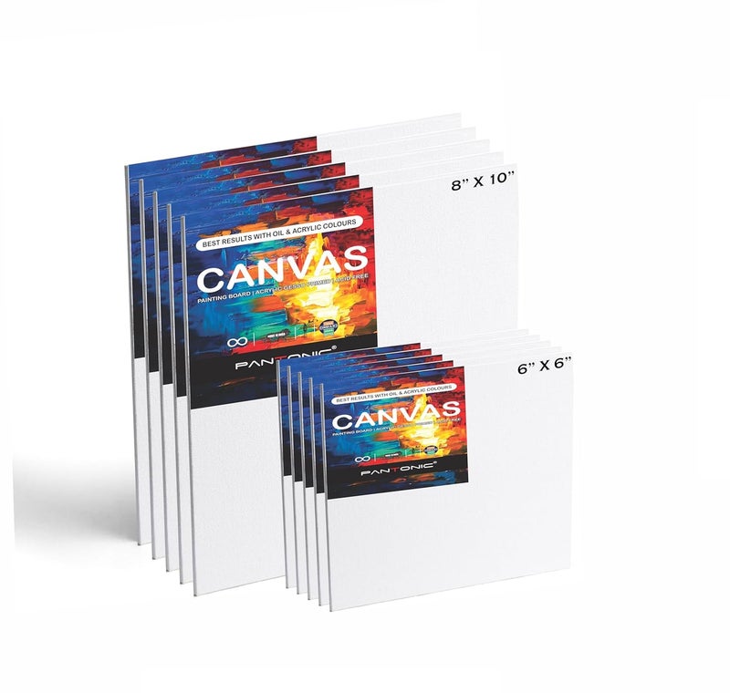 PANTONIC 10 Pieces 6 x 6 8 x 10 Inch Medium Size Canvas Boards for Painting Acrylic Oil Painting Board 10 Pcs Set White Color - Image 1