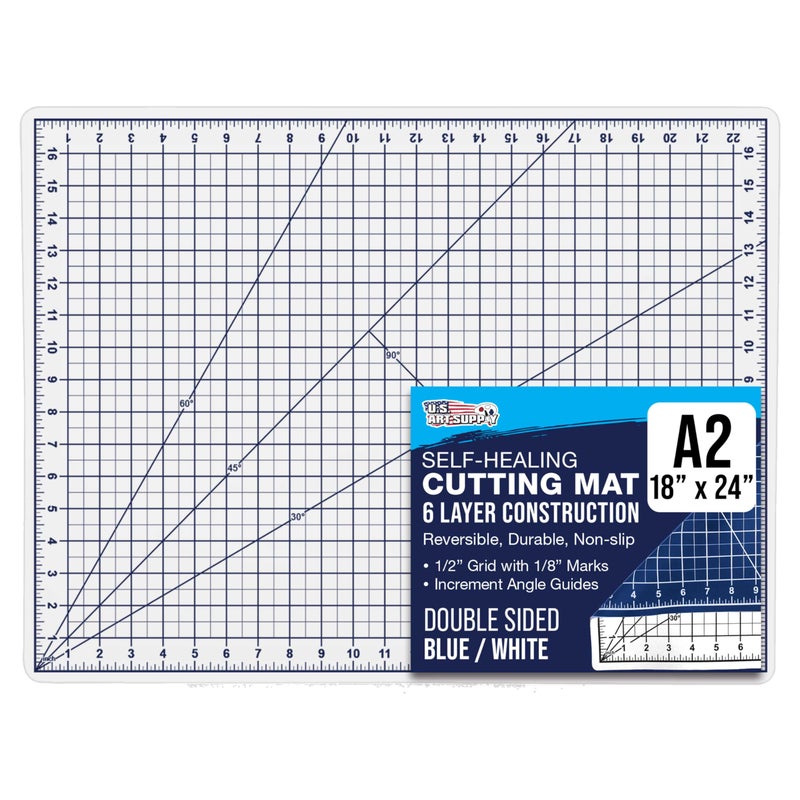 US Art Supply 18 x 24 SelfHealing Cutting Mat 5Ply  DoubleSided WhiteBlue Craft Mat NonSlip Cutting Mats for Crafts Sewing Quilting Scrapbooking