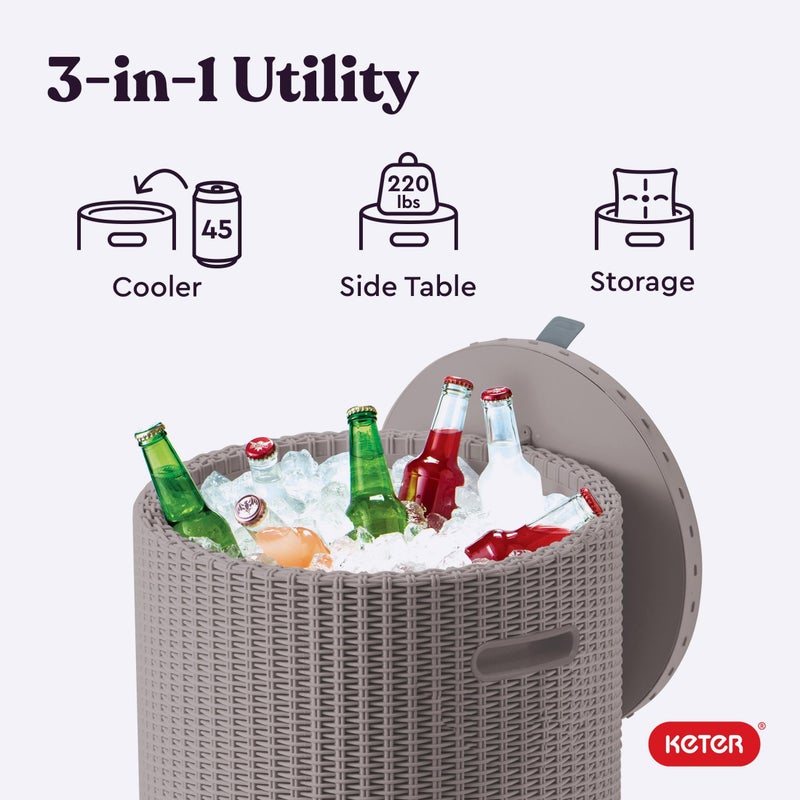 Keter Cool Side Table Cooler 3 in 1 Outdoor Patio Table and Ice Chest Storage, Ideal Hot Tub Table, Decor and Outdoor Patio Bar, Portable Bar, Cappuccino - Image 5