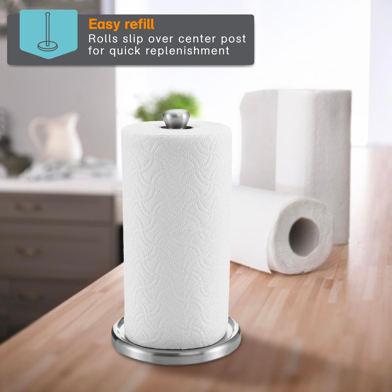 Polder Single-Tear Paper Towel Holder, Kitchen Organization and Storage, Stainless Steel Paper Towel Holder, Fits Standard and Jumbo-Sized Paper Towel Rolls, 12.6" H x 7.1" Dia. - Image 4