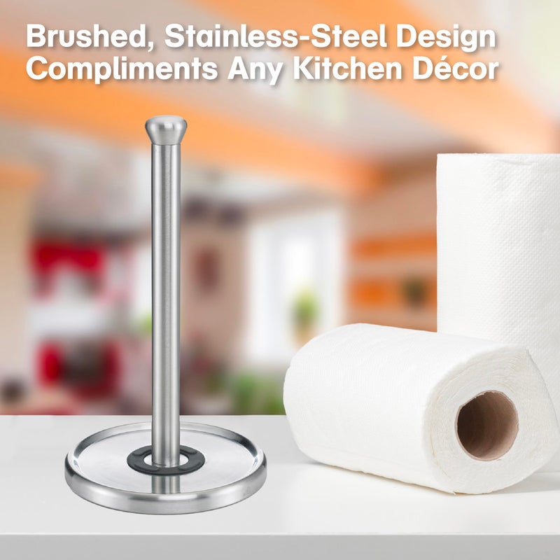 Polder Single-Tear Paper Towel Holder, Kitchen Organization and Storage, Stainless Steel Paper Towel Holder, Fits Standard and Jumbo-Sized Paper Towel Rolls, 12.6" H x 7.1" Dia. - Image 2