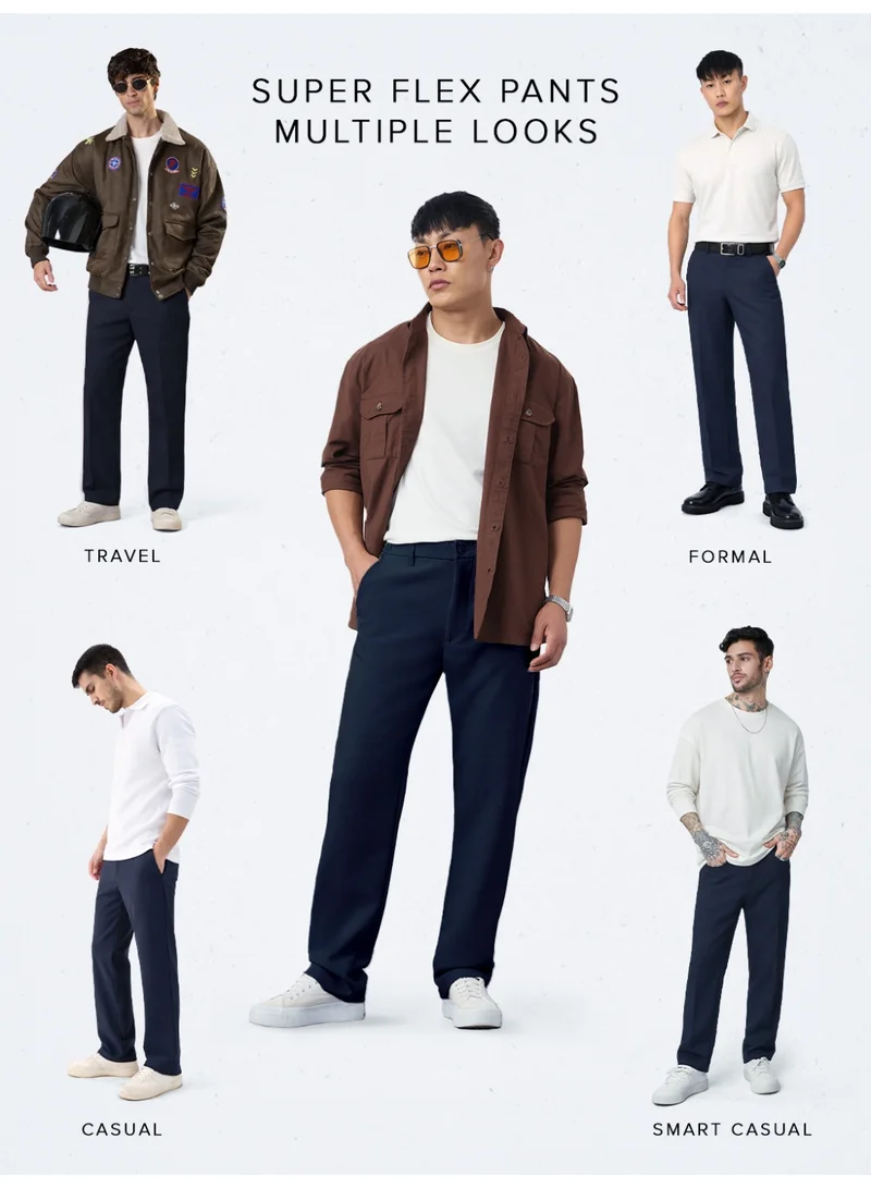 The Souled Store  The Souled Store Men Midnight Blue Solid Regular Fit Super Flex Pants for Men | Best Price UAE
