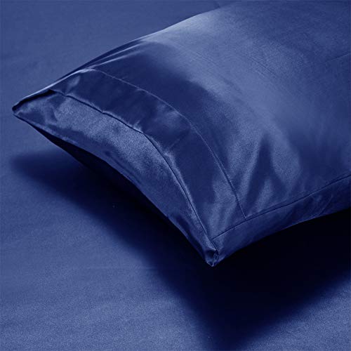 AiMay 3 Piece Satin Duvet Cover Set Bedding Sets Luxury Rich Silk Silky Super Soft Solid Color Reversible Zipper Closure Sexy Honeymoon Stain-Resistant Wrinkle Free(King, Navy Blue) - Image 3