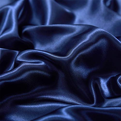 AiMay 3 Piece Satin Duvet Cover Set Bedding Sets Luxury Rich Silk Silky Super Soft Solid Color Reversible Zipper Closure Sexy Honeymoon Stain-Resistant Wrinkle Free(King, Navy Blue) - Image 4