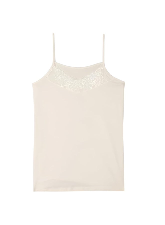 دهب توب قطني سادة بحمالات رفيعة للنساء من دهب - بيج - Image 1