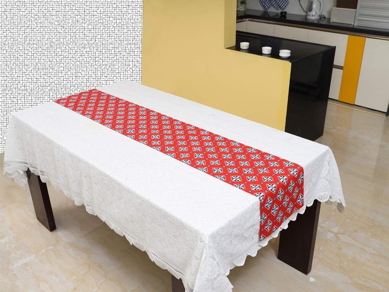 Tolexo Cotton Twill Printed Red Runner for Dinning Table Runners 6 seater12 inch Width and 86 inch Length Runner