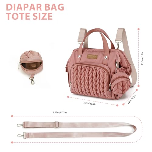 FHELAD Small Diaper Bag Backpack, Toddler Diaper Bags Waterproof Multi-Function Newborn Baby Stylish Mini Tote Maternity Bags (Pink with Pacifier Case) - Image 3