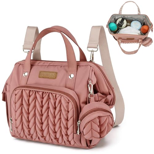 FHELAD Small Diaper Bag Backpack, Toddler Diaper Bags Waterproof Multi-Function Newborn Baby Stylish Mini Tote Maternity Bags (Pink with Pacifier Case) - Image 1