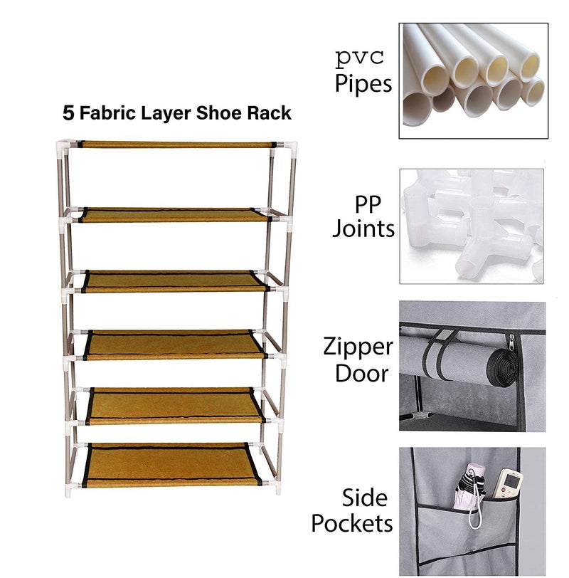 SIMSAN Simasn Premium 5Tiers Shoe RackMultipurpose Storage Rack with Dustproof Cover pvc Pipes Non Woven Fabric Plastic Connector MAROON 5 Shelf - Image 4