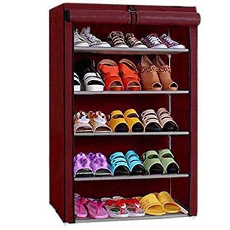 SIMSAN Simasn Premium 5Tiers Shoe RackMultipurpose Storage Rack with Dustproof Cover pvc Pipes Non Woven Fabric Plastic Connector MAROON 5 Shelf - Image 1