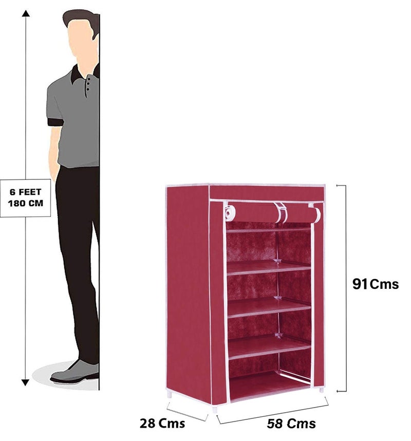 SIMSAN Simasn Premium 5Tiers Shoe RackMultipurpose Storage Rack with Dustproof Cover pvc Pipes Non Woven Fabric Plastic Connector MAROON 5 Shelf - Image 5