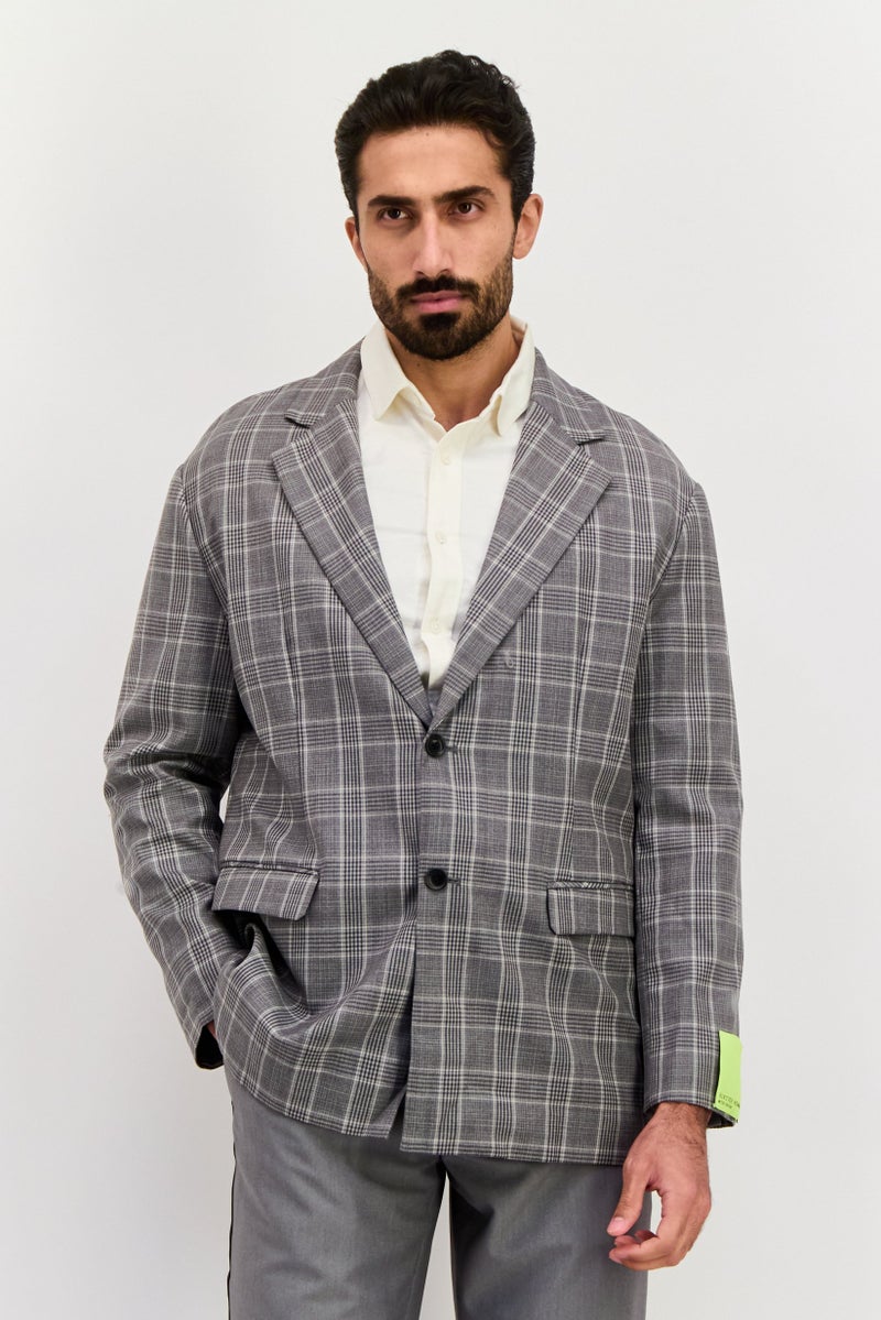 SELECTED Men Regular Fit Plaid Blazer, Grey - Image 1