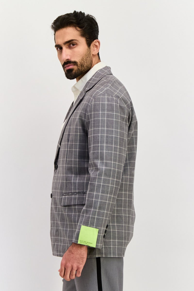 SELECTED Men Regular Fit Plaid Blazer, Grey - Image 3