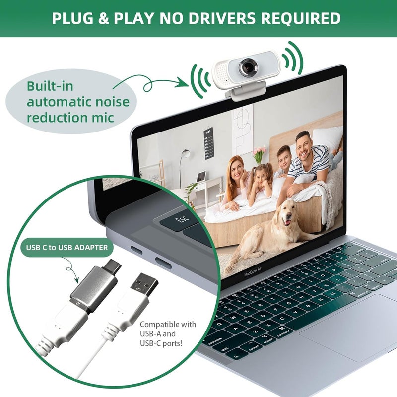 XPCAM USB C Webcam 1080p Computer Camera with Mic, Pro Streaming Web Camera for Mac Desktop Laptop, USB Web Cam Cover and Stand for PC Meeting Twitch Zoom - Image 3