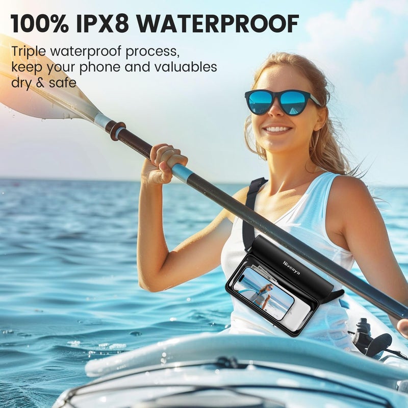 Niveaya IPX8 Waterproof Fanny Pack - 2 Pack, Floating Dry Bag Pouch, Phone Waterproof Waist Pouch Dry Bag, Beach, Kayaking, Swimming, Boat Essentials, for iPhone 17/16/15/14/13/12 Pro Max up to 9.5" - Image 2