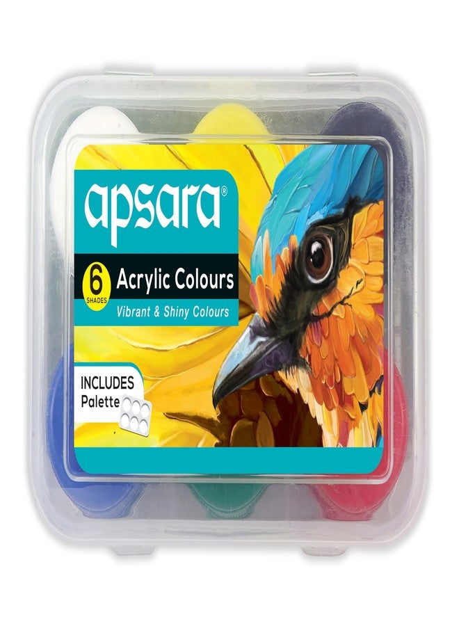 Apsara Acrylic Colour 6 Shades Kit |06 Colours x 10 ml | Multicolour & Multi-Surface | Non-Toxic & Safe Colours | Brilliant Colours | Use for Artists, Children, Boys & Girls