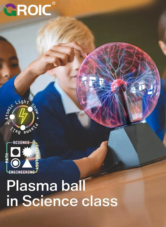 GROIC 4 Inch Plasma Ball Lamp,Touch and Sound Sensitive Electric Globe with Lightning Effects,USB Powered, Amazing Gift for Parties, Plug-in Energy Ball for Parties,STEM Learning,Static Electricity Sphere for Kids  - Image 3
