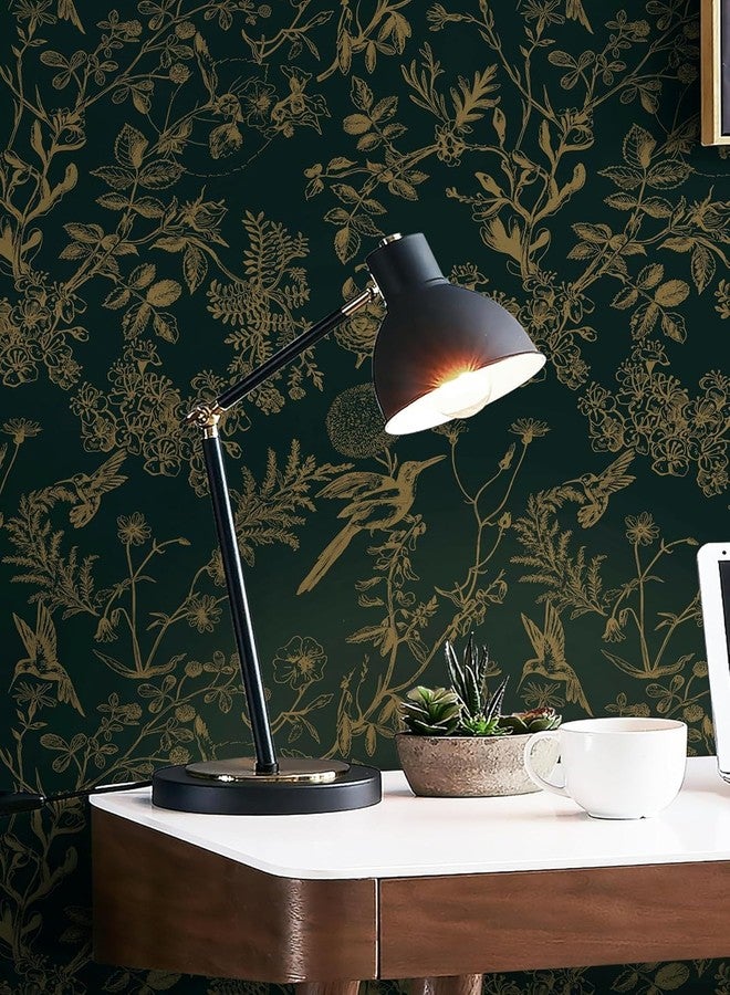 Safiyya ورق جدران صفية لاصق، ورق جدران مزهر لغرفة النوم، ورق جدران أخضر داكن وذهبي، ورق جدران مزين بالطيور والزهور، ورق لاصق ذاتي، ورق جدران بوهيمي للجدران، لفائف فينيل 196 بوصة × 17.3 بوصة - Image 5