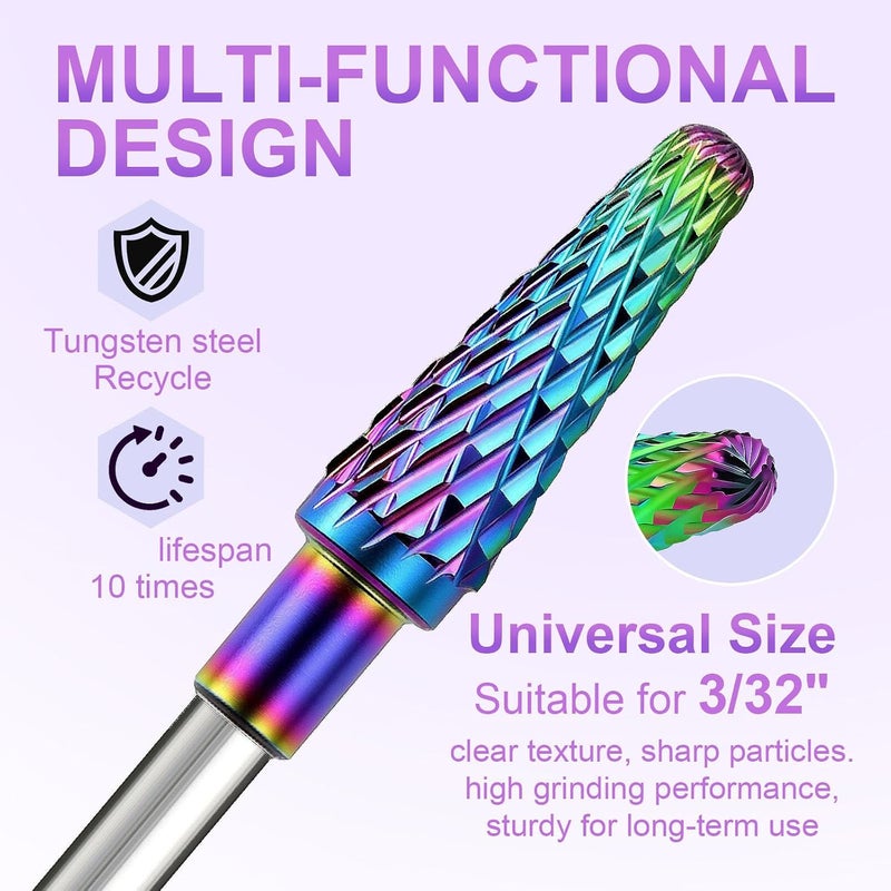 Global trendy simple build Rainbow Cuticle Bit, Professional Tungstens Steels Nails Drill Bits, Multiple Size Nails Grinding Tips for Home Salon Use Market diverse application fit - Image 5