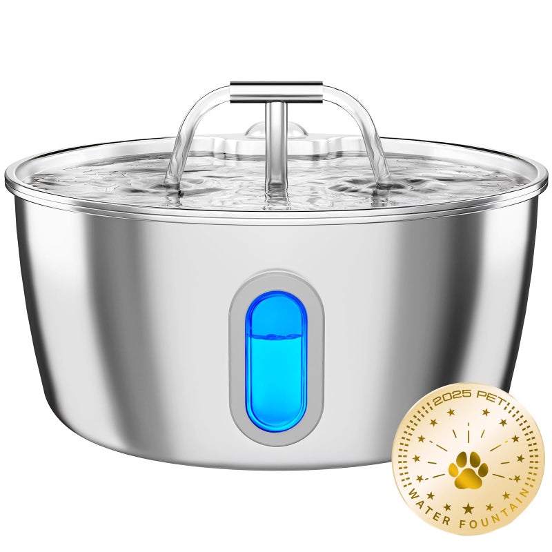 DIANU Cat Water Fountain Stainless Steel - 3.2L/108oz Pet Water Fountain for Cats Indoor - Automatic Pet Watering Dispenser (1 Filter) - Image 1