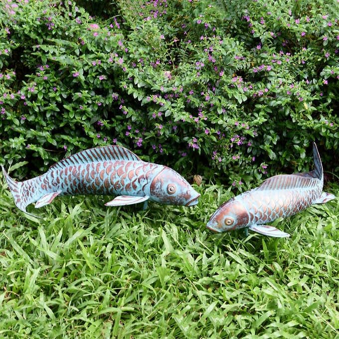 CLYB Metal Koi Fish Garden Statues for Outdoor, Antique Copper Koi Garden Decor Sculptures for Yard, Outside,Gardening,Patio,Backyard,Pond,Home Decoration, Fish Gifts for Women Mom Grandma,Set of 2 - Image 3