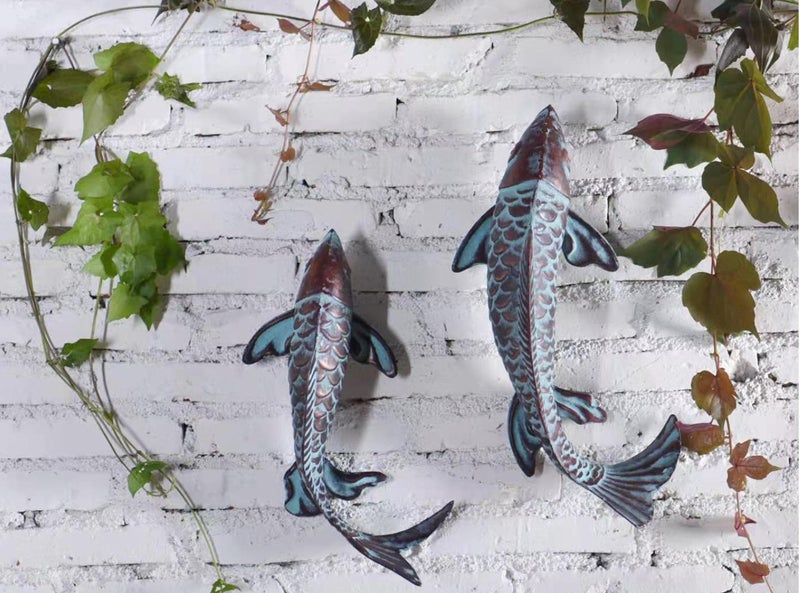 CLYB Metal Koi Fish Garden Statues for Outdoor, Antique Copper Koi Garden Decor Sculptures for Yard, Outside,Gardening,Patio,Backyard,Pond,Home Decoration, Fish Gifts for Women Mom Grandma,Set of 2 - Image 2