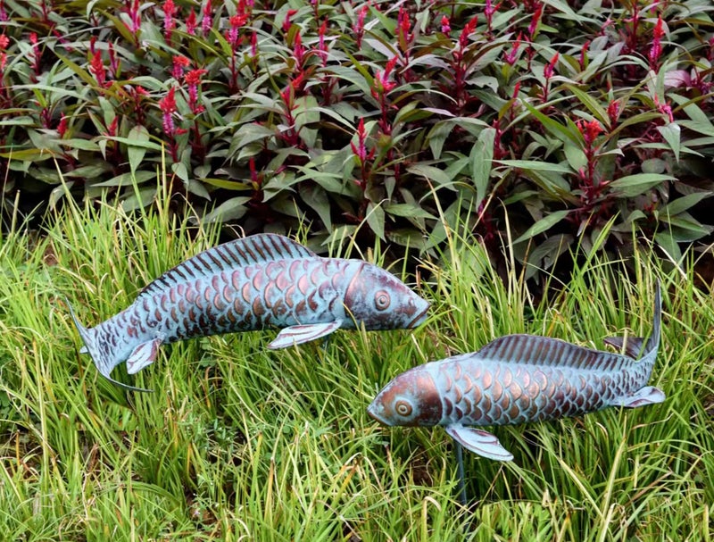CLYB Metal Koi Fish Garden Statues for Outdoor, Antique Copper Koi Garden Decor Sculptures for Yard, Outside,Gardening,Patio,Backyard,Pond,Home Decoration, Fish Gifts for Women Mom Grandma,Set of 2 - Image 4