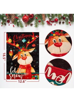 Easy Joy Merry Christmas Lighted Garden Flag, 12X18 Elk Christmas Yard Flag With Led Double Sided Xmas Garden Flag Winter Elk Snowflake Yard Flag For Home Farmhouse Outdoor Holiday Decoration  - Image 2
