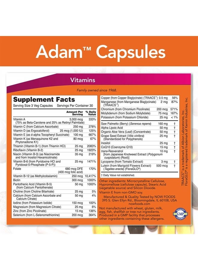 now Supplements, ADAM™ Men's Multivitamin with Saw Palmetto, Lycopene, Alpha Lipoic Acid and CoQ10, Plus Natural Resveratrol & Grape Seed Extract, 90 Veg Capsules - Image 2