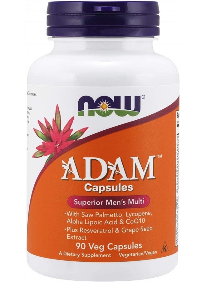 now Supplements, ADAM™ Men's Multivitamin with Saw Palmetto, Lycopene, Alpha Lipoic Acid and CoQ10, Plus Natural Resveratrol & Grape Seed Extract, 90 Veg Capsules - Image 1