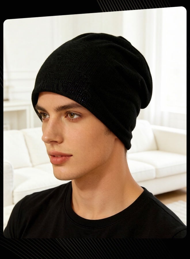 Women Men All Season Casual Slouchy Beanie Cap Cozy Knit Hat for Daily Street Wear Black - Image 2